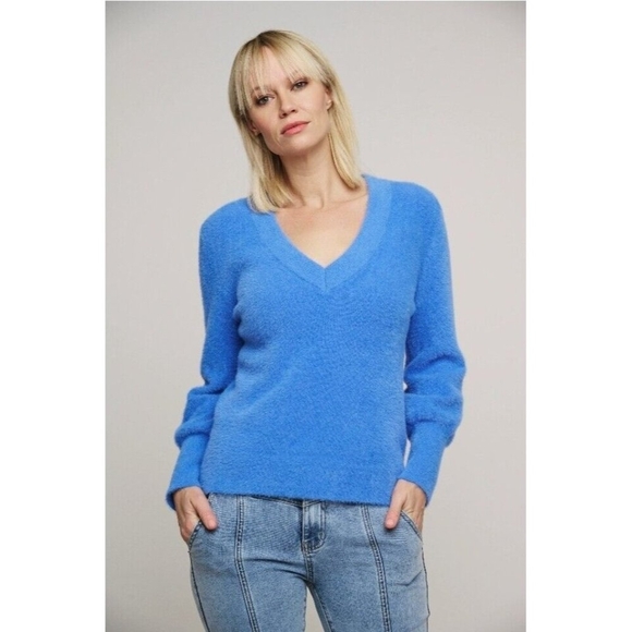 Madewell Ginny V-Neck Sweater Pullover Alpaca Blend Blue Heather Oasis NWT - Picture 10 of 10